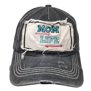 Mom Life Strapback 5 Panel Cap Gray One Size Adjustable Distressed Sunshine